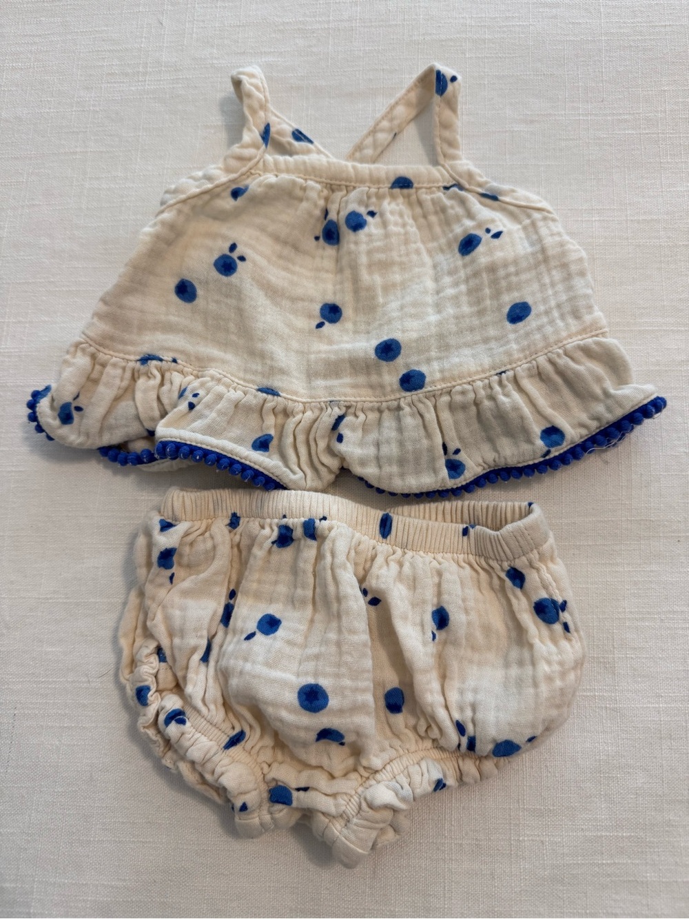 Cat & Jack Cream Muslin Diaper Cover Set with Blue Dot Trim
